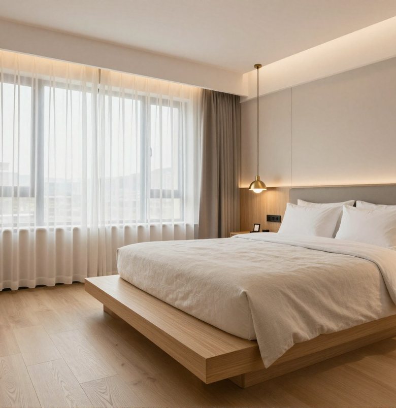 Guestroom with engineered oak flooring laid