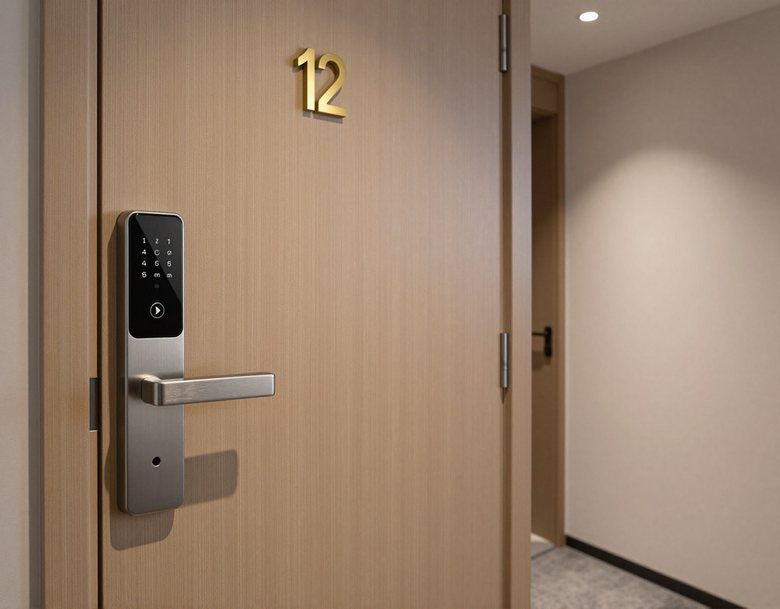 Guest room door with an electronic card lock