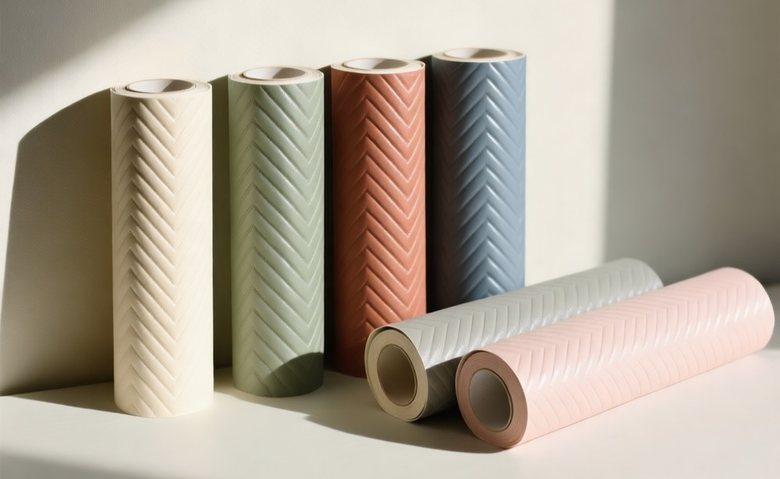 Embossed wallcovering — the same relief in six colourways